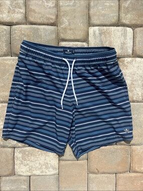 Sperry Navy and White Striped Swim Trunks